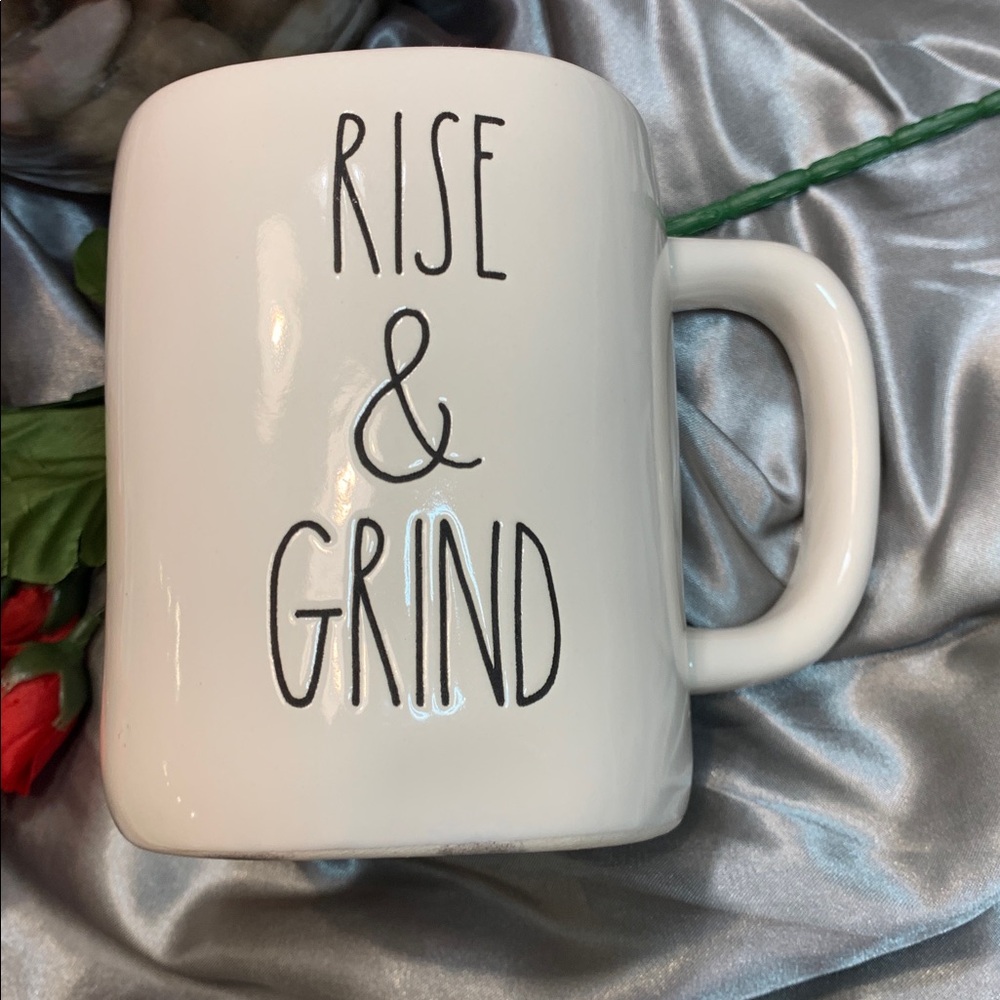 ๐นRAE DUNN โข โRise & Grindโ White Ceramic Mug